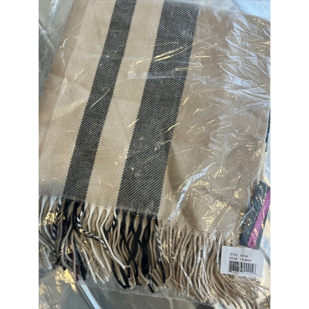 Fraas Scarf Company Women's Plaid Ruana Wrap Fringe Trim Beige